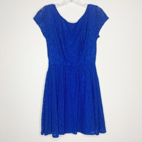 B. Darlin Blue Lace Short Sleeve Elastic Waist Mini Dress - Picture 9 of 9